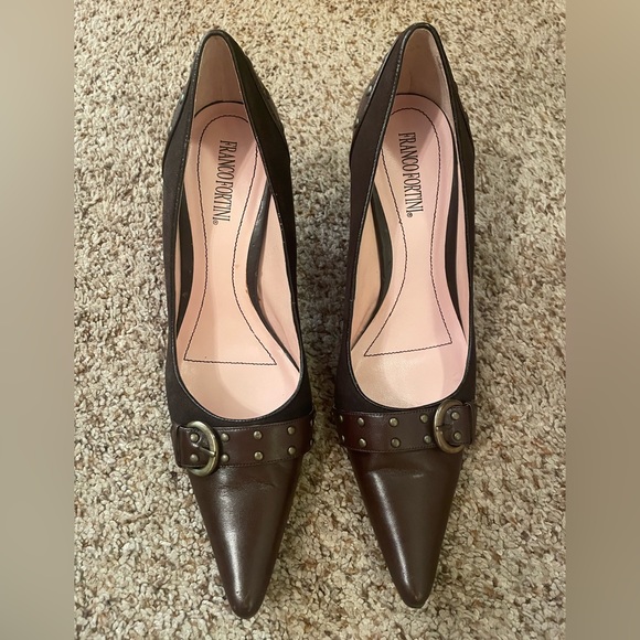 Franco Fortini Women Dark Brown Suede Leather Size 10 Medium - Picture 2 of 6